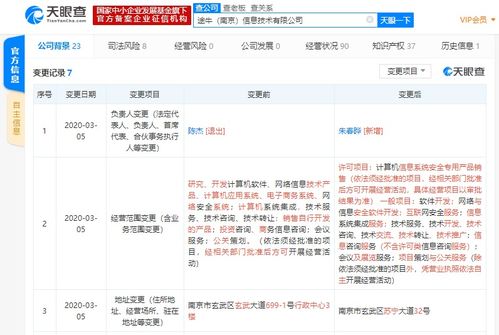 陳杰卸任途牛信息法人，公司經營范圍新增互聯網安全服務
